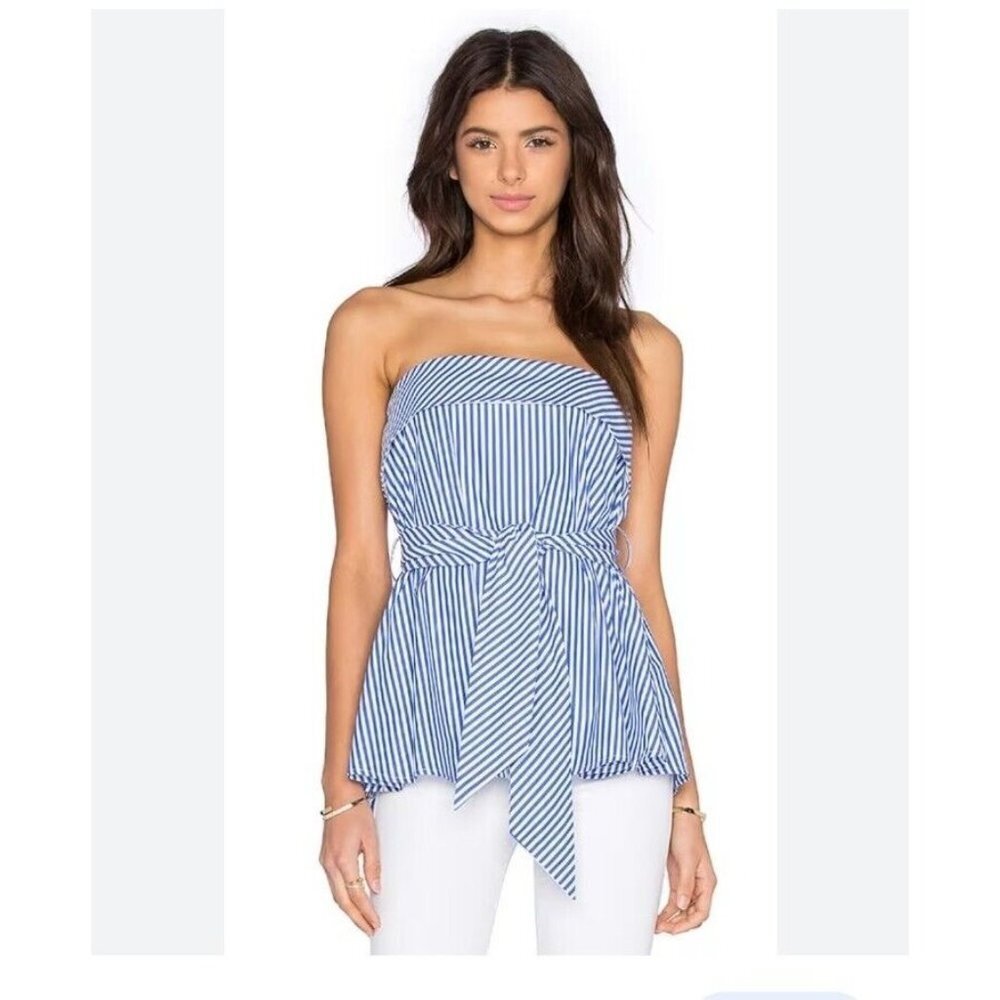 Finders Keepers Blow Your Mind Bustier Strapless Top Blue White Stripe Belt NWT